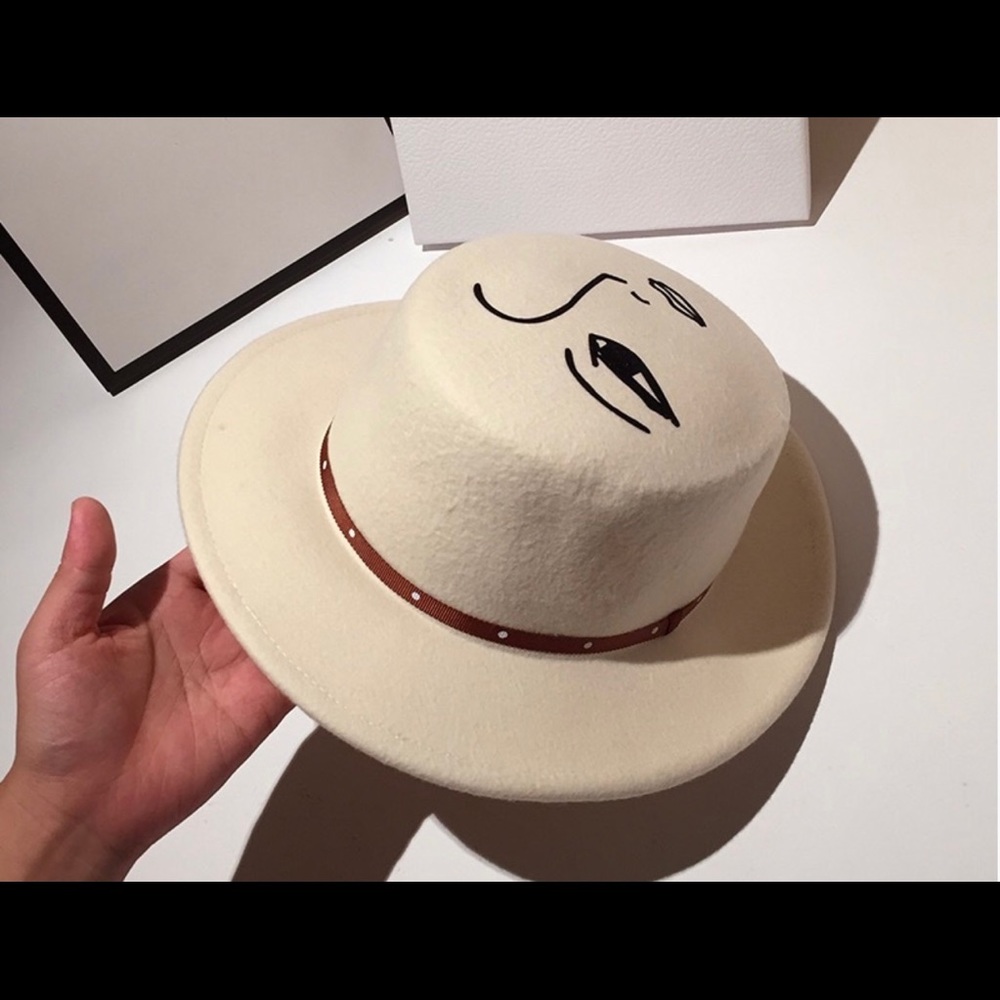 100% wool Brown color face design flat top Fedora hat - Picture 4 of 9